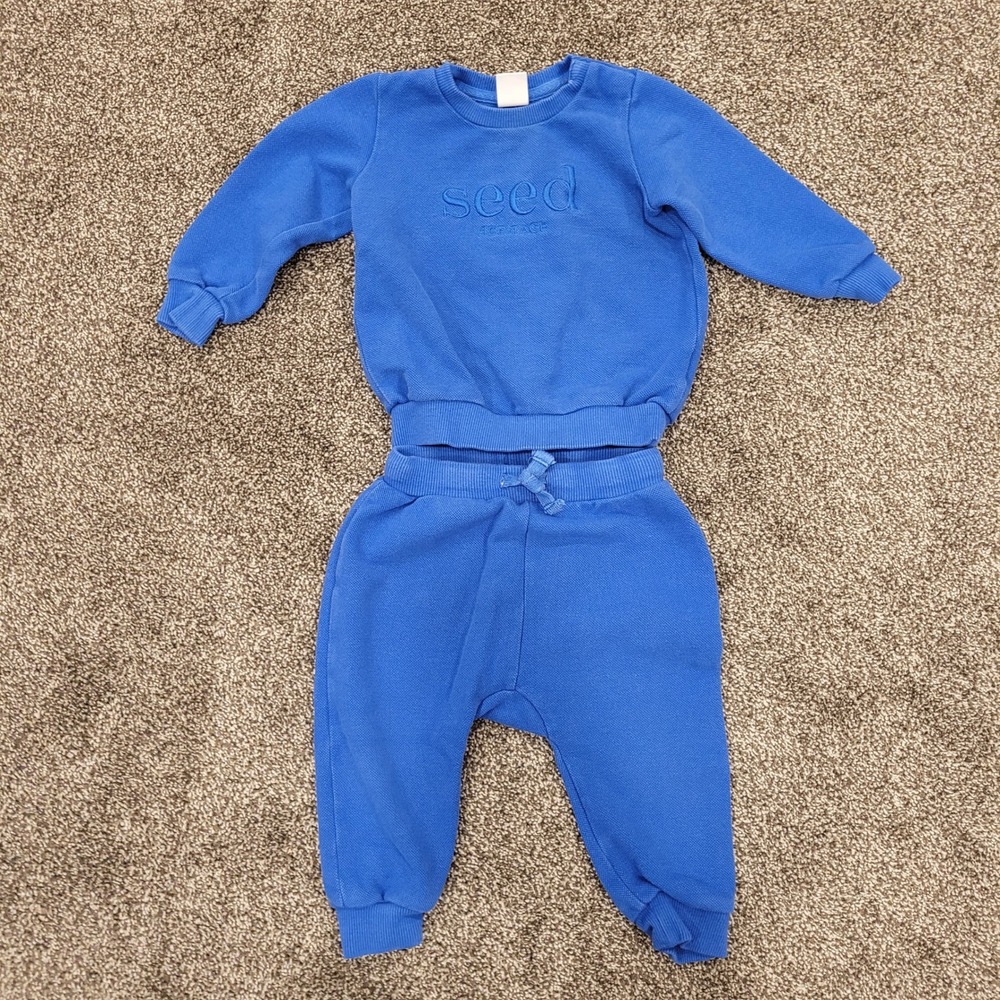 Seed Heritage Baby Blue Waffle Tracksuit Set 12-18 Months Sweatshirt Joggers